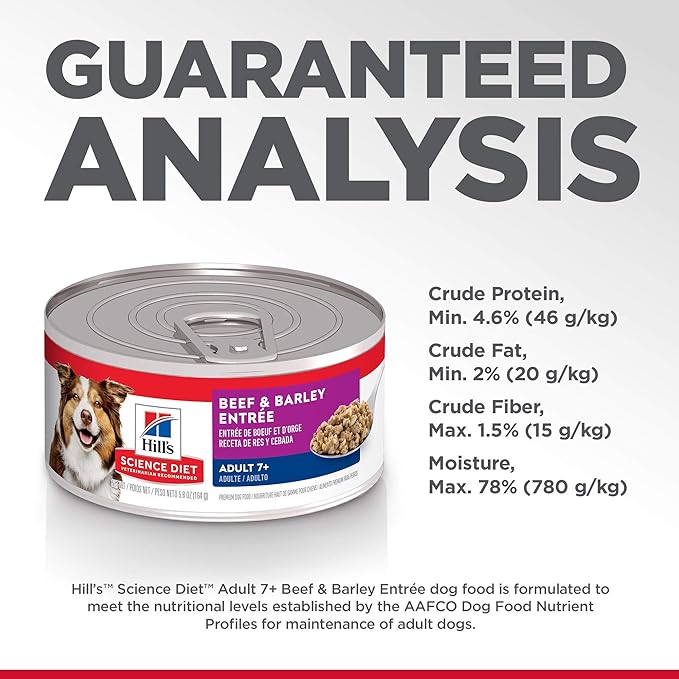 Hill's Science Diet Adult 7+ Wet Dog Food, Beef & Barley, 5.8 oz. Cans, 24-Pack