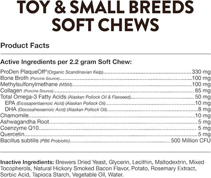 NaturVet Small Breeds Supplement- for Joint Support, Digestion, Skin, Coat Care- Dog Multivitamins with Minerals, Omega-3, PlaqueOff- Wheat-Free Vitamins for Dogs- Toy and Small Breeds- 60 Soft Chews