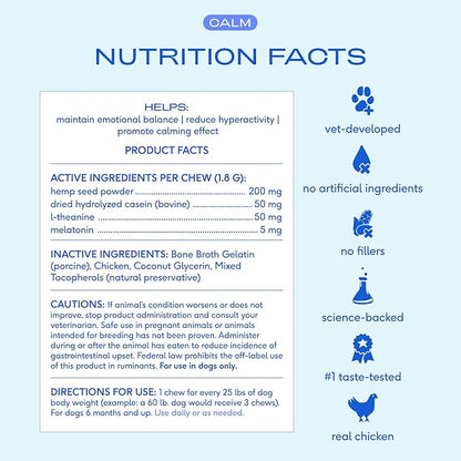 Native Pet Calming Chews for Dogs Large Breed - Promotes Calming Effect, Supports Emotional Balance & Reduces Hyperactivity - Hemp Seed, Melatonin for Dogs, L-Theanine & Casein - 30 Days Supply