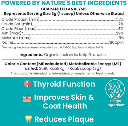 Kelp Supplement for Dogs - 16 oz of Kelp Powder Granules with 5cc Spoon - Good for Healthy Thyroid Function, Reduce Dental Plaque, and Skin Health - Made in the USA