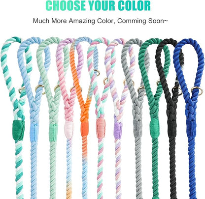 Dog Leash 5 FT Handmade Braided Cotton Rope Leashes for Small Medium and Large Dogs, New Golden Heavy Duty Metal Clasp, Moss Green