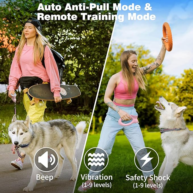 PaiPaitek Dog Shock Collar and No-Pull Training Leash Set, 1600ft Waterproof Dog Training Collar with Tension Sensor for Anti-Pull and Remote Recall