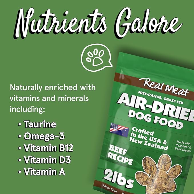 TRMC Real Meat Air Dried Dog Food w/Real Beef - Four 2lb Bag of USA-Crafted Grain-Free Real Meat Dog Food Sourced from Hormone-Free, Free Range, Grass-Fed Beef - Digestible, Natural, High Protein