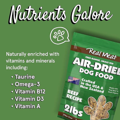 TRMC Real Meat Air Dried Dog Food w/Real Beef - Four 2lb Bag of USA-Crafted Grain-Free Real Meat Dog Food Sourced from Hormone-Free, Free Range, Grass-Fed Beef - Digestible, Natural, High Protein