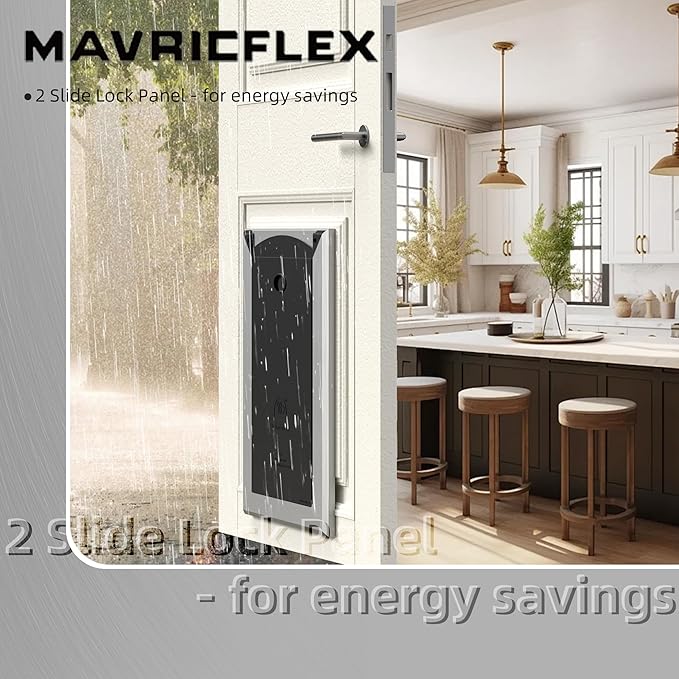 MAVRICFLEX Heavy Duty Doggy Door with Sliding Lock Panel, Energy Efficient Rugged Aluminum Large Dog Door, Easy Installation, Magnetic Double Flaps Dog Door for Large Dogs Up to 40lbs (Medium)