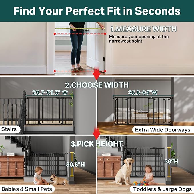 Cumbor 29.7–51.5" Extra Wide Baby Gate for Stairs, Pressure-Mounted Dog Gates for Doorways & Hallways, Auto-Close Walk-Through, No-Trip Design, Child Proof Safety, Dog/Pet Gate for Indoor Use, Black