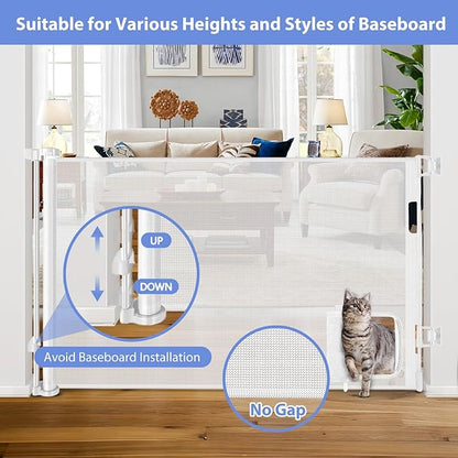Retractable Baby Gate with Cat Door 55" Wide Retractable Baby Gate for Stairs Mesh Baby Gate with Pet Door Retractable Dog Gate for The House Retractable Pet Gate with Door Safety Gates for Toddlers
