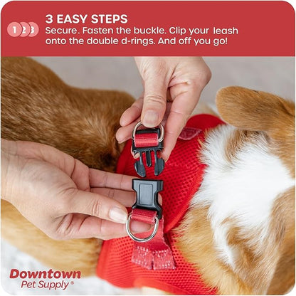 Downtown Pet Supply Step-in Dog Harness – No Pull, Adjustable Padded Mesh with Reflective Trim, Secure Buckle Strap – Comfortable & Breathable Small Dog Harness, Small, Red