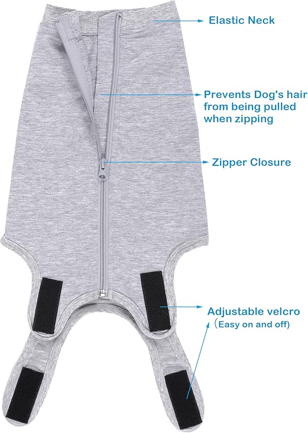 Dog Surgery Recovery Suit - After Spay, Abdominal Wounds Post Surgical Recovery, Anti Licking Breathable Dog Onesies for Small, Medium & Large Pet, Alternative Bandages Cone E-Collar