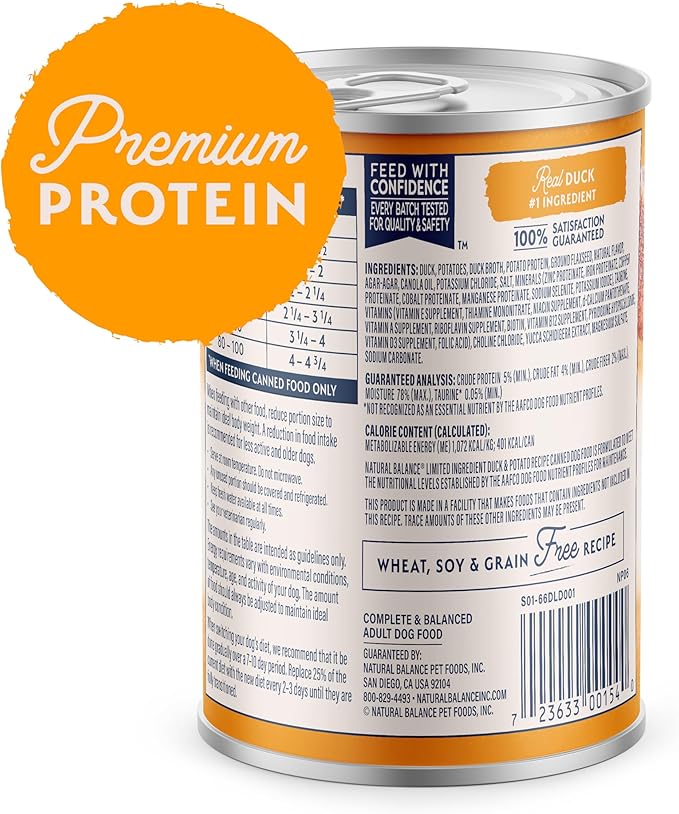 Natural Balance Limited Ingredient Adult Grain-Free Wet Canned Dog Food, Reserve Duck & Potato Recipe, 13.2 Ounce (Pack of 12)