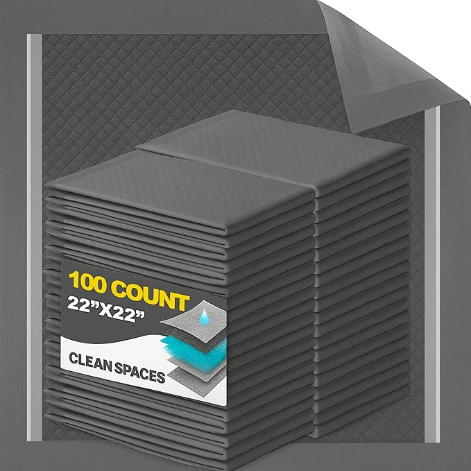 CLEAN SPACES Charcoal Puppy Pads 100 Count, Disposable Pee Pads for Dogs / Wee Wee Pads / Potty Training Pads, Underpads with Activated Carbon to Eliminate Odor, 22"x22"