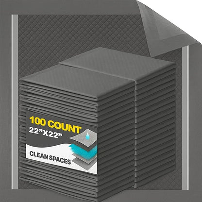 CLEAN SPACES Charcoal Puppy Pads 100 Count, Disposable Pee Pads for Dogs / Wee Wee Pads / Potty Training Pads, Underpads with Activated Carbon to Eliminate Odor, 22"x22"