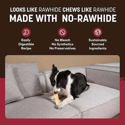 Earth Animal No Hide Strips - Natural Rawhide Free Dog Chew Strips, Beef - 4 Count