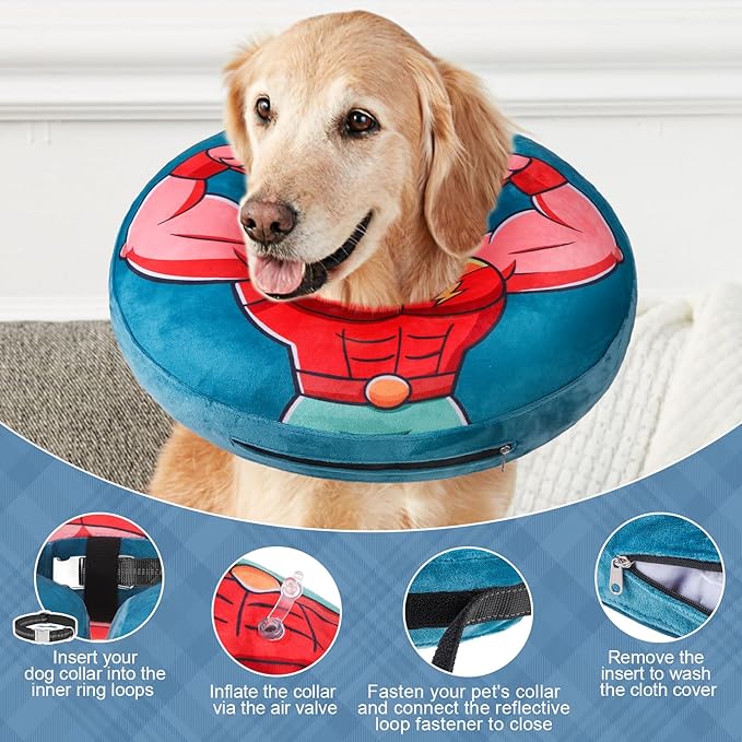 BEAUTYZOO Dog Cone Collar After Surgery for Large Medium Dogs, Soft Dog Cone Alternative to Stop Licking, Comfortable Inflatable Recovery Cones, Dogs Neck Donut Not Block Vision E-Collar, Blue L