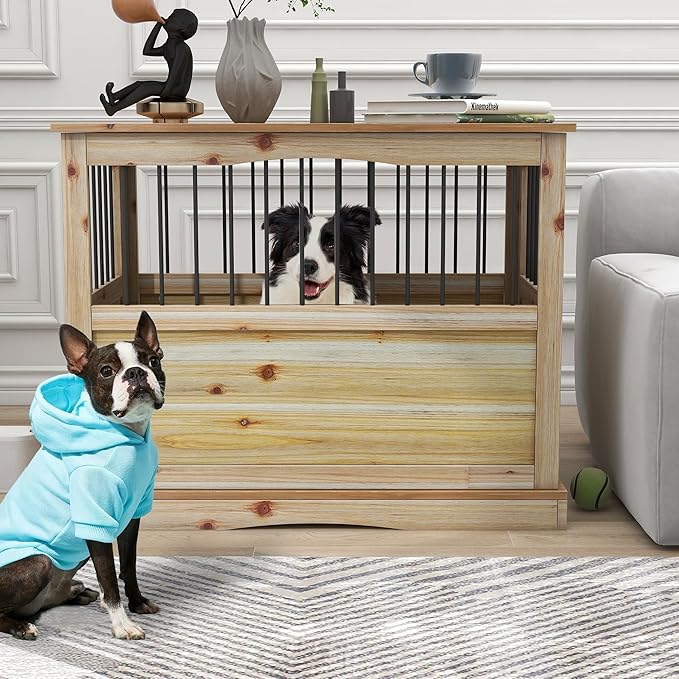 TAOHFE Solid Wood Dog Crates for Medium Dogs, Multifunctional Dog Kennel Furniture, Sufficient Space for Pets Dog Kennel Indoor, Medium Dog Crate Furniture with Reliable Metal Lock