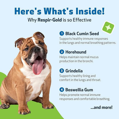 Pet Wellbeing Respir-Gold for Dogs - Lower Respiratory Support, Holistic Lung Health & Deep Breathing with Black Cumin & Horehound - NASC Certified & Vet Formulated - 2 oz Liquid Formula