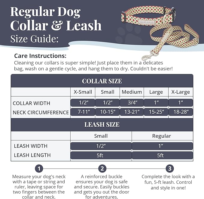 Lucky Love Dog - Easy Click Buckle Dog Collar with Leash Set Combo, Durable & Comfortable for Male & Female Dogs, Pet Collar for Large Dogs, Secure Fit - Pongo Combo, Large