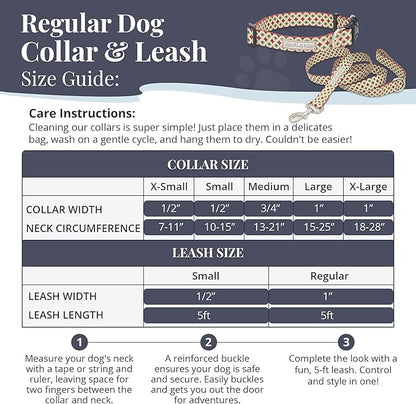 Lucky Love Dog - Easy Click Buckle Dog Collar with Leash Set Combo, Durable & Comfortable for Male & Female Dogs, Pet Collar for Small Dogs, Secure Fit - Pongo Combo, XS