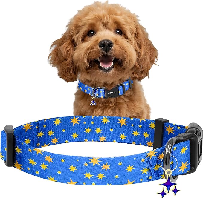 Kazazoo Dog Collar Cute and Soft Nylon Puppy Collar for Boy and Girl, Adjustable Dog Collars for Small Medium Dogs, Blue Sky-S