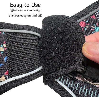 Mihqy Step in Dog Harness and Leash Set, Reflective Adjustable No Pull Dog Harness for Small Medium Dogs Puppy and Cats, Soft Padded Mesh Vest Harnesses for Girl and Boy Pets(Black Bohemia,M)