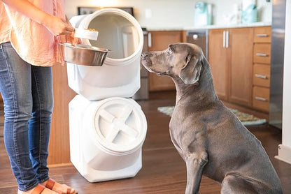 Vittles Vault Traditional Pet Food Storage Container For Dog Kibbles/Bird Seed/Oatmeal/Rice/Flour/Cereal, BPA Free Plastic, Sealed Airtight For Cat Food, Up To 60 lb, Made in USA, With Scoop, Gray