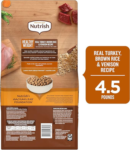 Nutrish Rachael Ray Healthy Weight Adult Dry Dog Food Real Turkey, Brown Rice & Venison Recipe, 4.5 lb. Bag