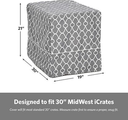 MidWest Homes for Pets Medium Dog Crate Cover with Teflon Fabric Protector, Poly-Cotton Privacy Kennel Cover Fits Most 30-inch Crates, Gray Designer Print, Washable, Reduces Barking