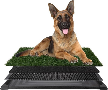 Dog Grass Pad with Tray - 35.5x23.5in Reusable Pee Pads for Dogs - 4-Layer Indoor/Outdoor Artificial Grass Pee Pad - Dog Housebreaking Supplies for Puppy Training by PETMAKER