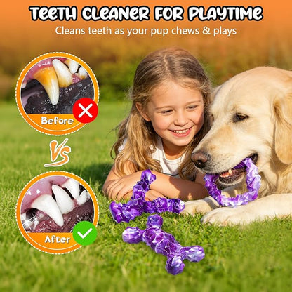 3 Pack Dog Chew Toys for Aggressive Chewers,Indestructible Dog Toy for Medium Large Dogs, Durable Chew Toys to Keep Dogs Busy,Super Chewer with Tough Nylon, Reduce Boredom & Anxiety（Bacon Flavored）