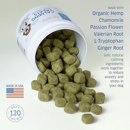 Hemp Calming Chews for Dogs - Natural Dog Anxiety Relief Treats - Separation, Stress, Barking, Thunderstorms, Lightning - 120 Treats