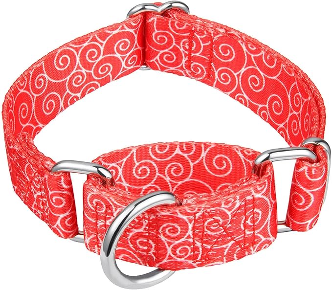 Martingale Collars for Dogs, No Pull Anti-Escape Pet Collar, Heavy Duty for Medium Dogs, Adjustable 14 Inch to 21 Inch, Red, Lucky Clouds