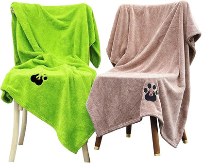 Dogvingpk Extra Large Dog Towel - Pack of 2 - Super Absorbent Soft Microfiber Pet Bath Grooming Towels for Drying Dogs and Other Pets (XL-55" * 36", Green and Brown)
