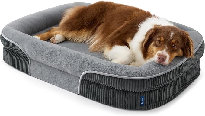 Bedsure L Plus Orthopedic Dog Beds Large Sized Dog - 360° Oval Bolster Large Dogs Bed for Senior Dogs with Waterproof Washable Cover, Big Comfort Pet Sofa Couch with Ultra-Soft Fleece, Grey, 38"