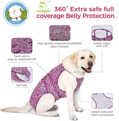 LovinPet Dog Recovery Suit for Large Medium Dogs - Professional Large Dog Recovery Suit,Post-Operative Vest E-Collar Alternative,Legs Without Coverage Design, Leopard Print Style, Pink,XXL