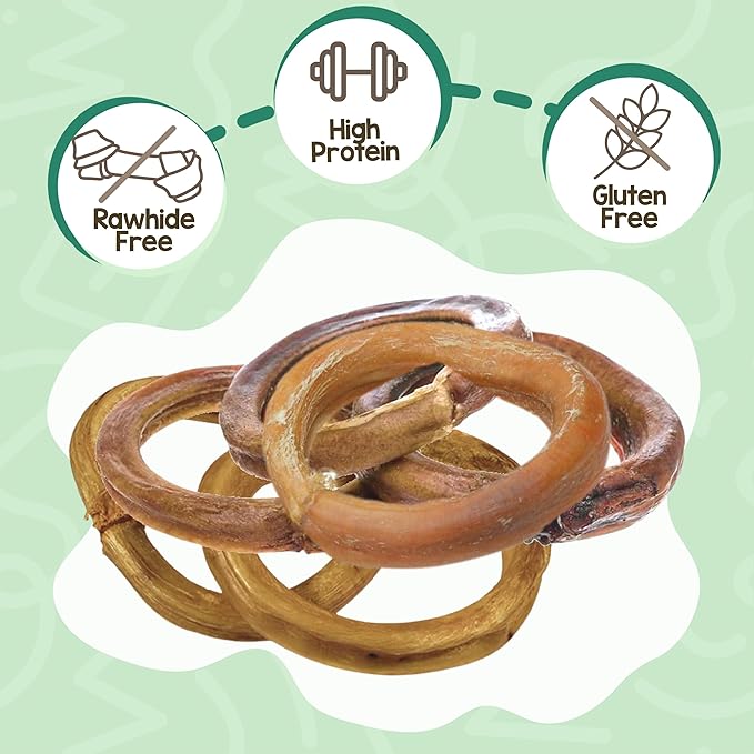 Nature Gnaws Bully Stick Rings for Dogs (5 Count) - Long Lasting for Aggressive Chewers - Natural Beef Dog Chew Bones - Rawhide Free