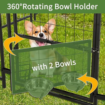 Dog Kennel Outside with Roof, 8'x4'x6' Outdoor Dog Kennels for Large Dogs, Heavty Duty Welded Dog Crate Playpen with UV-Resistant Waterproof Cover & Bowls