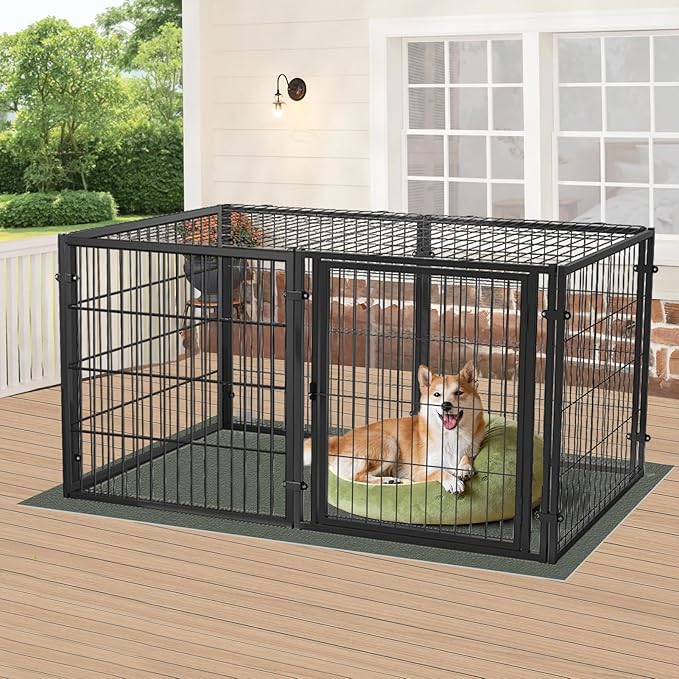 XPIY Large Dog Crate – 59 Inch Metal Kennel for Medium and Small Dogs, Safe Indoor & Outdoor XL Big Puppy Cage, Pet Playpen Yard, Dog Fence Playpen Easy Assembly (Black, 59 Inch)