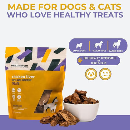 Momentum Carnivore Nutrition Freeze-Dried Chicken Liver Dog Treats & Cat Treats – Single-Ingredient, High-Protein, Grain-Free, Naturally Flavorful – Made in USA – 3.5 oz Bag