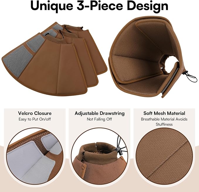 Queenmore Dog Cone,Soft Cone for Large Dogs After Surgery,Comfy Large Dogs Cones to Stop Licking, Adjustable Soft Dog Cones Collar, Elizabethan Pet E-Collar for Wound Healing,Coffee,L