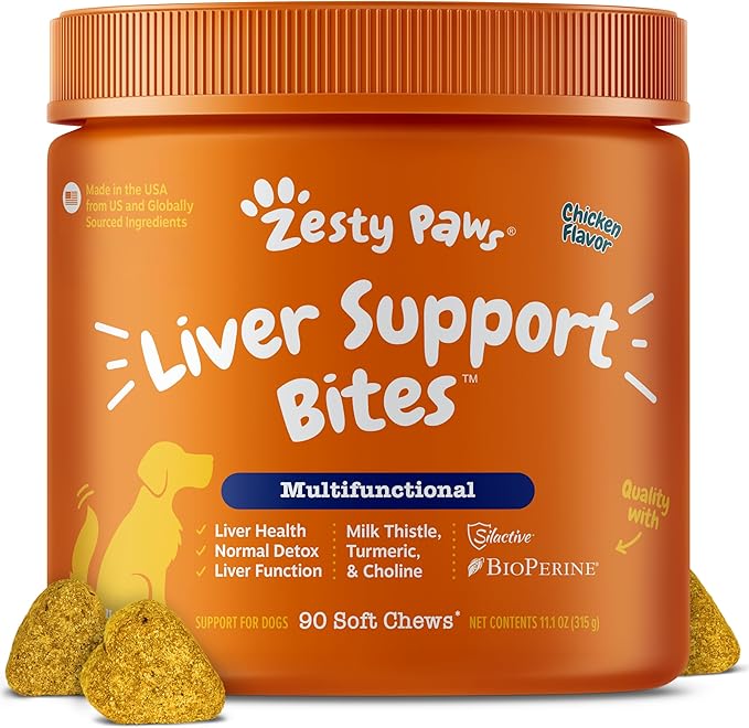 Zesty Paws Liver Support Supplement for Dogs - with Milk Thistle Extract, Turmeric Curcumin, Choline - Soft Chew Formula - for Dog Liver Function