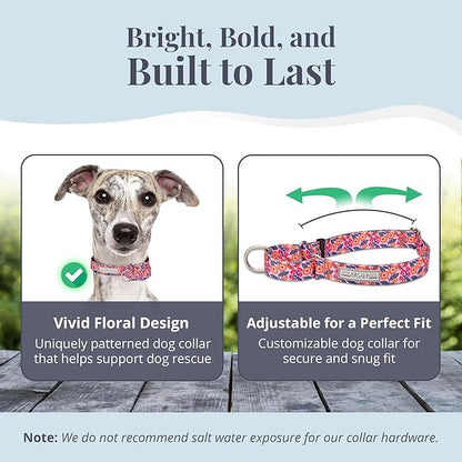 Lucky Love Dog Martingale Dog Collar & Leash - Adjustable, No-Slip, Durable, Comfortable, Soft Webbing, & Stylish Patterned Collar & Leash Set for Male and Female Dogs - Rosie Combo, Medium