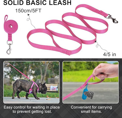 BEAUTYZOO Dog Harness Collar and Leash Set, No-Pull Step in Dog Harness for Large Dogs, Reflective No-Choke Puppy Vest Harness, Adjustable Soft Padded Pet Vest for French Bulldog, Dark Pink L