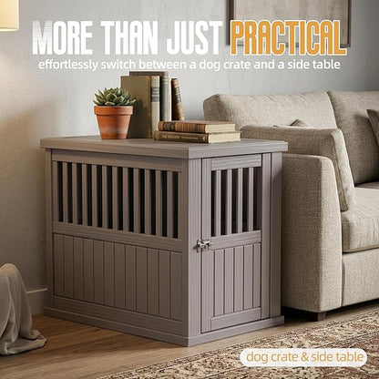 30 INCH Small Dog Crate Furniture, Lockable Indoor Dog Kennel Heavy Duty Decorative Plastic Pet Cage End Table for Small/Medium Dogs, Gray