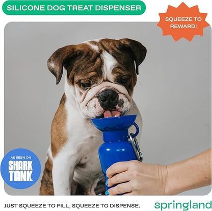 Springer Dog Water Bottle | Portable Travel Water Bottle Dispenser For Dogs - As Seen on Shark Tank | Patented, Leak-Proof Bottles Fill Bowl With Water - Ideal for Walking | BPA-Free 22oz Indigo