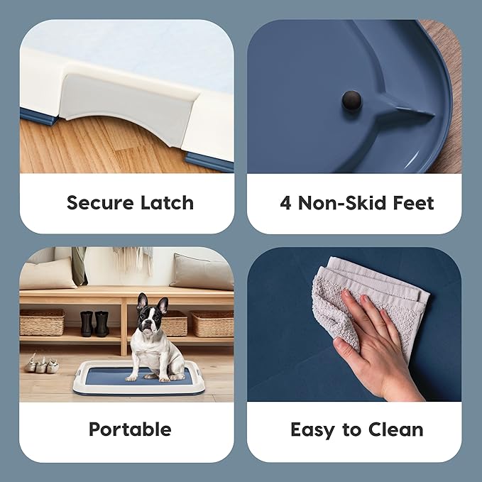 IRIS USA Pee Pad Holder for Dogs and Puppies, Potty Training Tray with Secured Latches, Non-Skid Feet, Leak Protection, Easy Clean Surface, Fits 17"x 23" Puppy Pads Size, Navy