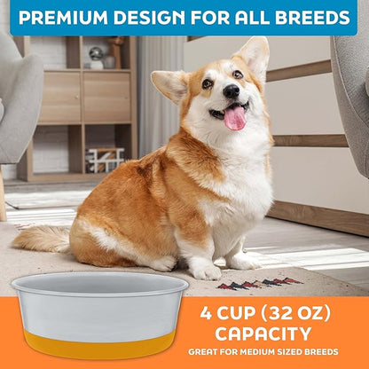 Master Pet Supply Stainless Steel Dog Bowls Set of 2 with Extra Thick Silicone Base - 4 Cup (32 oz) Mango Tango, Non-Slip, Dishwasher Safe Metal Bowls, Pet Dog Food Bowl for Dogs, Cats, Anti Rust