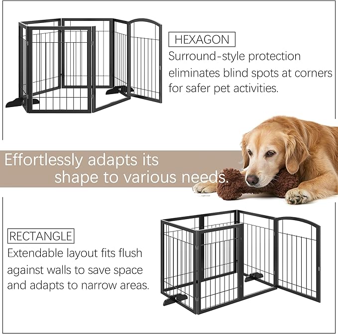 Vantas Folding Pet Gate 144" Wide, 30" Tall No-Assembly Metal Dog Gate, Freestanding Wire Pet Puppy Safety Fence, Extra Wide with 2PCS Support - Black