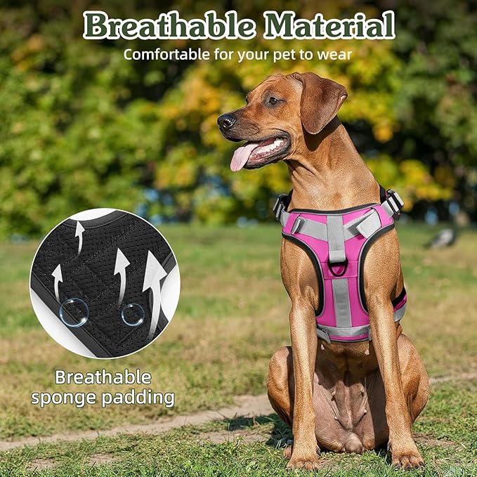VavoPaw Heavy Duty Tactical Dog Harness for Large Dogs, No Pull Adjustable Pet Harness Reflective Service Training Easy Control Pet Vest Military K9 Working Dog Harnesses, Pink, L