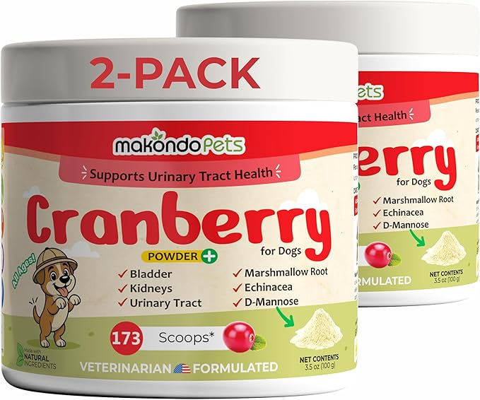 Cranberry for Dogs in Powder - Urinary Tract Health, Dog UTI, Bladder Support, Bladder Stones, Incontinence Support, Cranberry Supplement - Bacon Flavor (2-Pack, 200 Grams)