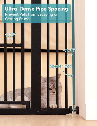 No Pawblems 55" Extra Tall Pet Gate with Adjustable Cat Door, 29-43" Auto Close Dog Gate, NO Drilling Pressure Mounted for Doorways/Hallways, 1.37" Narrow Bar Spacing, Black